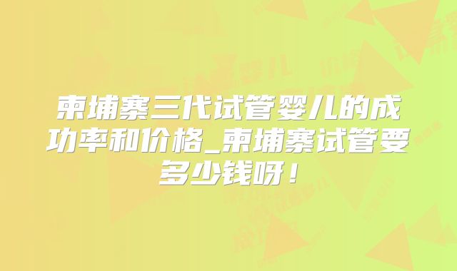 柬埔寨三代试管婴儿的成功率和价格_柬埔寨试管要多少钱呀！