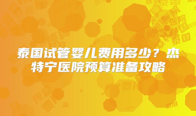 泰国试管婴儿费用多少？杰特宁医院预算准备攻略