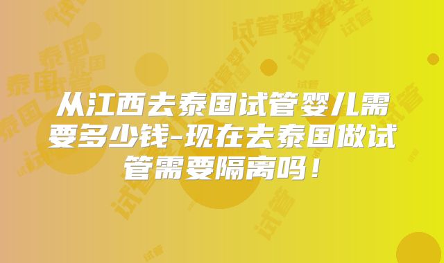 从江西去泰国试管婴儿需要多少钱-现在去泰国做试管需要隔离吗！