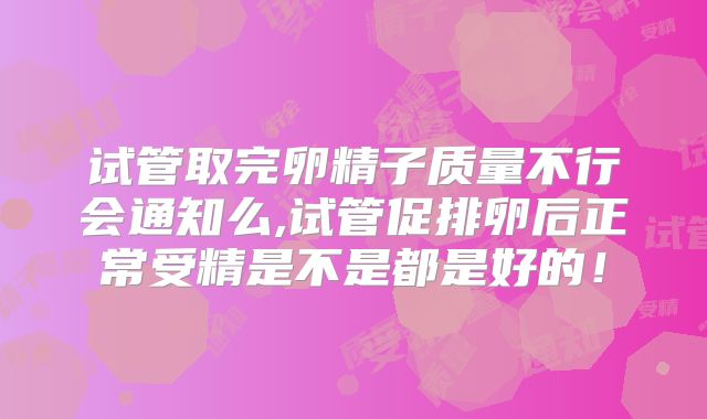 试管取完卵精子质量不行会通知么,试管促排卵后正常受精是不是都是好的！