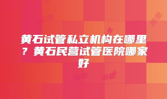 黄石试管私立机构在哪里?黄石民营试管医院哪家好