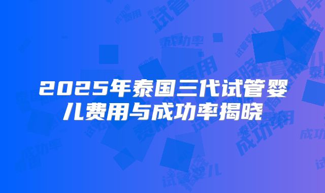 2025年泰国三代试管婴儿费用与成功率揭晓
