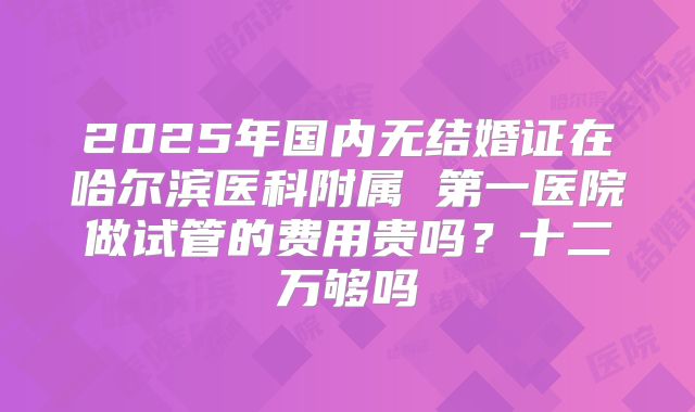 2025年国内无结婚证在哈尔滨医科附属 第一医院做试管的费用贵吗？十二万够吗