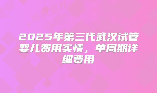 2025年第三代武汉试管婴儿费用实情，单周期详细费用