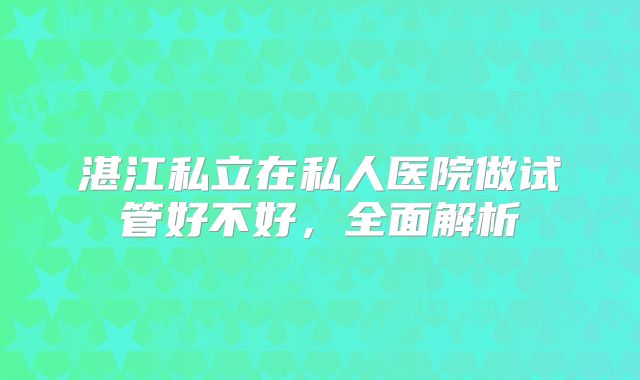 湛江私立在私人医院做试管好不好，全面解析