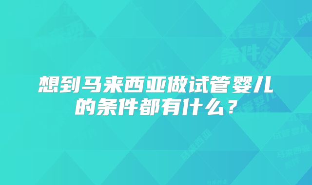 想到马来西亚做试管婴儿的条件都有什么？