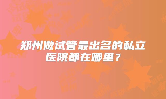 郑州做试管最出名的私立医院都在哪里？