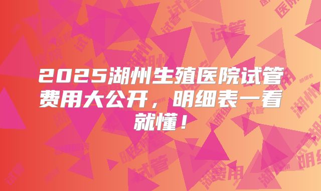 2025湖州生殖医院试管费用大公开,明细表一看就懂!