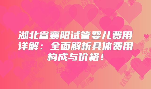 湖北省襄阳试管婴儿费用详解：全面解析具体费用构成与价格！