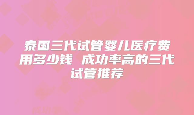 泰国三代试管婴儿医疗费用多少钱 成功率高的三代试管推荐