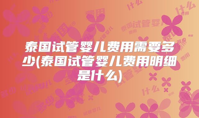泰国试管婴儿费用需要多少(泰国试管婴儿费用明细是什么)
