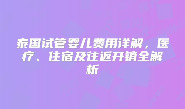 泰国试管婴儿费用详解，医疗、住宿及往返开销全解析