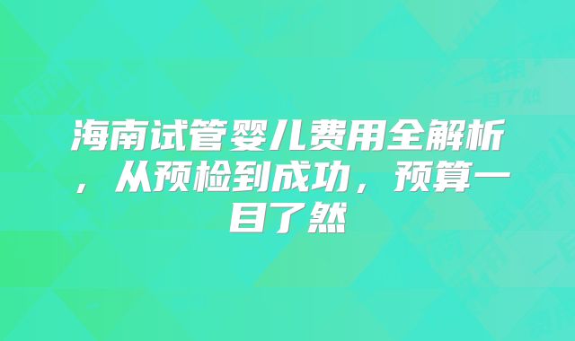 海南试管婴儿费用全解析，从预检到成功，预算一目了然