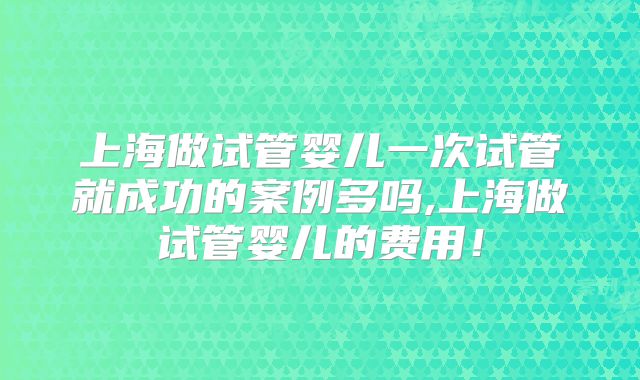 上海做试管婴儿一次试管就成功的案例多吗,上海做试管婴儿的费用！