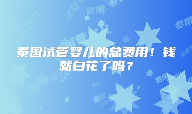 泰国试管婴儿的总费用！钱就白花了吗？