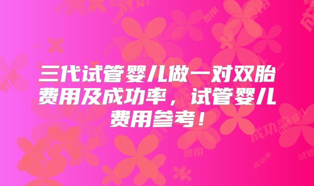 三代试管婴儿做一对双胎费用及成功率，试管婴儿费用参考！