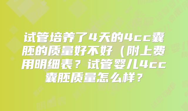 试管培养了4天的4cc囊胚的质量好不好(附上费用明细表?试管婴儿4cc囊胚质量怎么样?