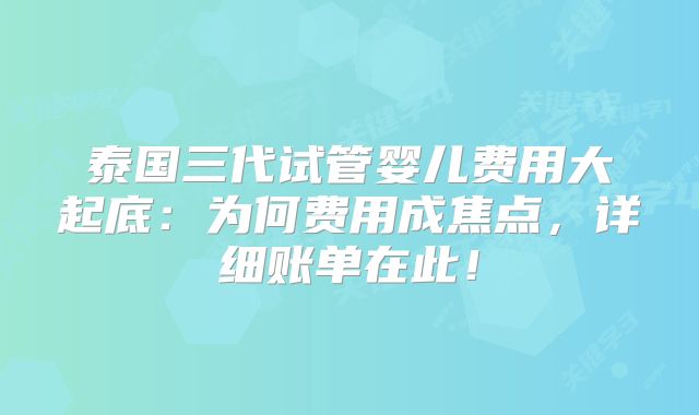 泰国三代试管婴儿费用大起底：为何费用成焦点，详细账单在此！