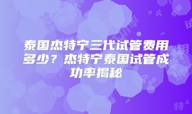 泰国杰特宁三代试管费用多少？杰特宁泰国试管成功率揭秘