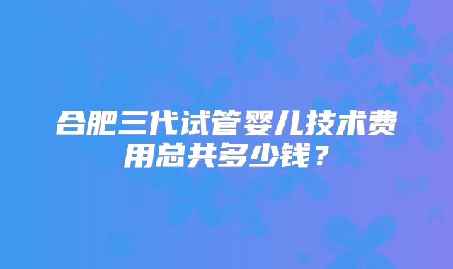 合肥三代试管婴儿技术费用总共多少钱？