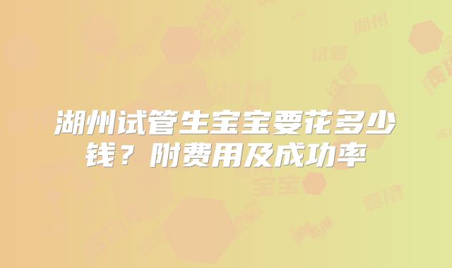 湖州试管生宝宝要花多少钱?附费用及成功率
