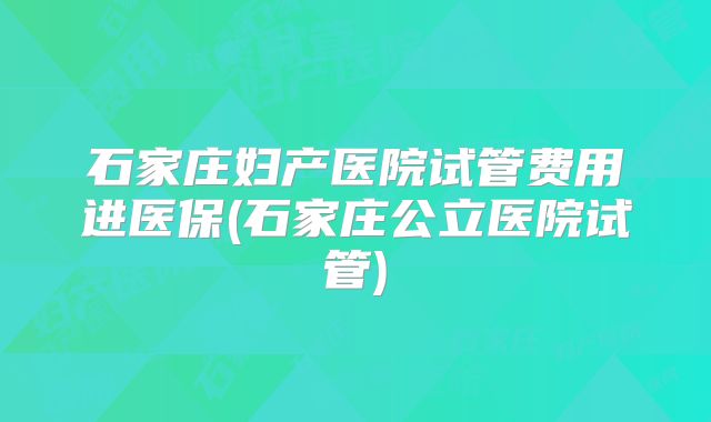石家庄妇产医院试管费用进医保(石家庄公立医院试管)
