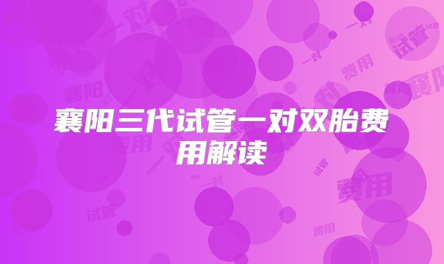 襄阳三代试管一对双胎费用解读