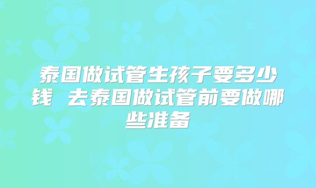 泰国做试管生孩子要多少钱 去泰国做试管前要做哪些准备