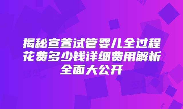 揭秘宣萱试管婴儿全过程花费多少钱详细费用解析全面大公开
