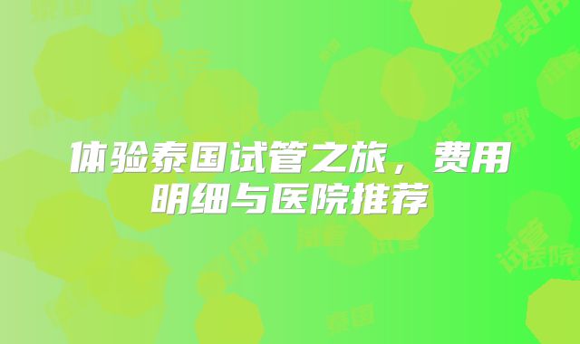 体验泰国试管之旅，费用明细与医院推荐