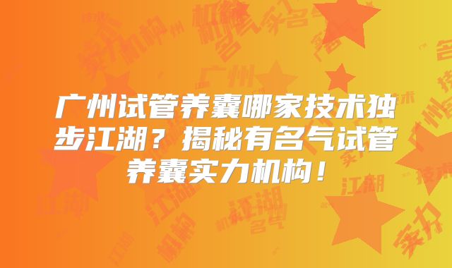 广州试管养囊哪家技术独步江湖？揭秘有名气试管养囊实力机构！