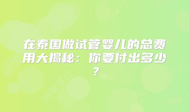 在泰国做试管婴儿的总费用大揭秘：你要付出多少？
