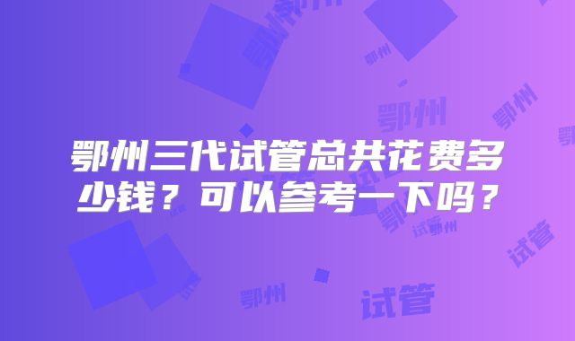 鄂州三代试管总共花费多少钱？可以参考一下吗？