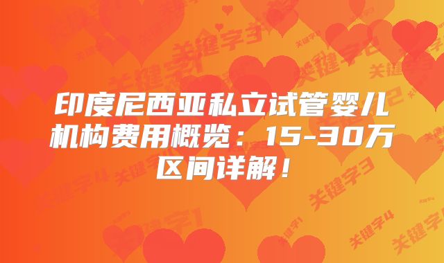 印度尼西亚私立试管婴儿机构费用概览:15-30万区间详解!