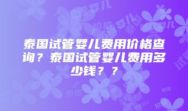 泰国试管婴儿费用价格查询?泰国试管婴儿费用多少钱??