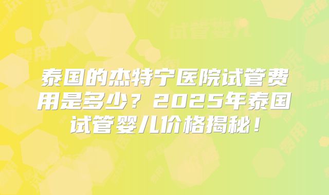 泰国的杰特宁医院试管费用是多少?2025年泰国试管婴儿价格揭秘!