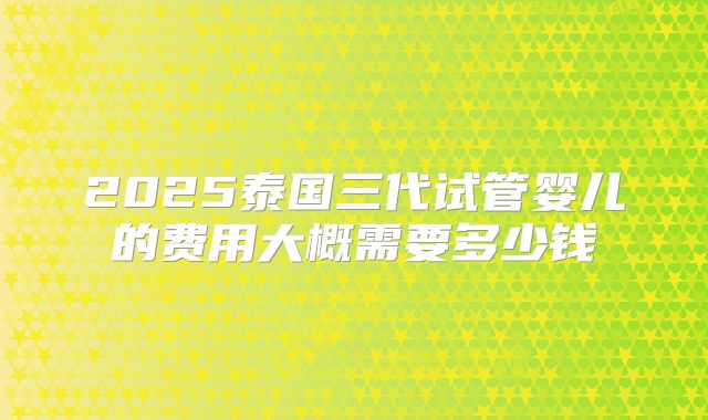 2025泰国三代试管婴儿的费用大概需要多少钱