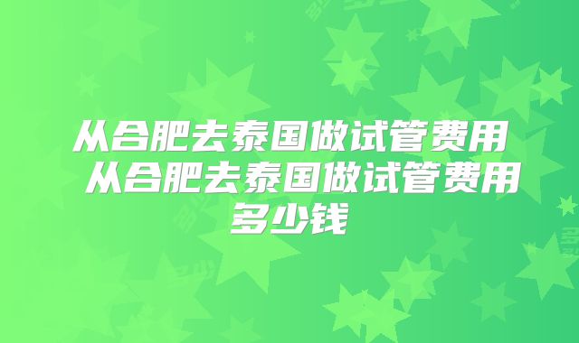 从合肥去泰国做试管费用 从合肥去泰国做试管费用多少钱