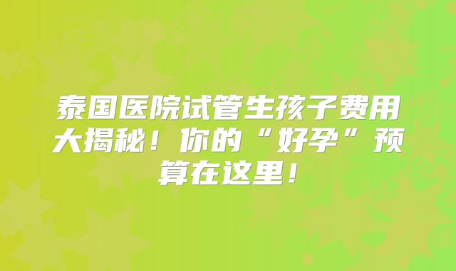 泰国医院试管生孩子费用大揭秘!你的“好孕”预算在这里!