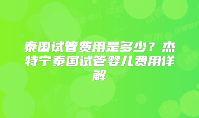 泰国试管费用是多少？杰特宁泰国试管婴儿费用详解