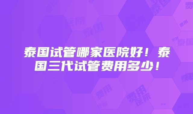 泰国试管哪家医院好！泰国三代试管费用多少！