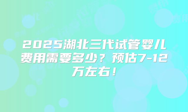 2025湖北三代试管婴儿费用需要多少?预估7-12万左右!