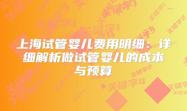 上海试管婴儿费用明细：详细解析做试管婴儿的成本与预算