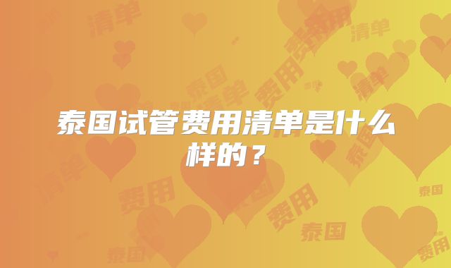 泰国试管费用清单是什么样的?
