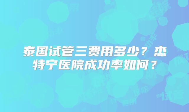 泰国试管三费用多少？杰特宁医院成功率如何？