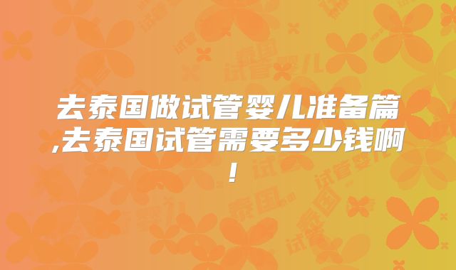 去泰国做试管婴儿准备篇,去泰国试管需要多少钱啊！
