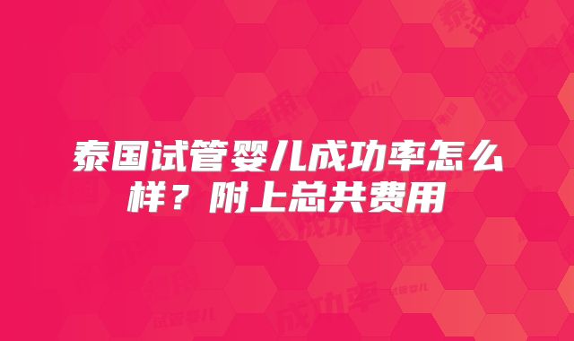 泰国试管婴儿成功率怎么样？附上总共费用