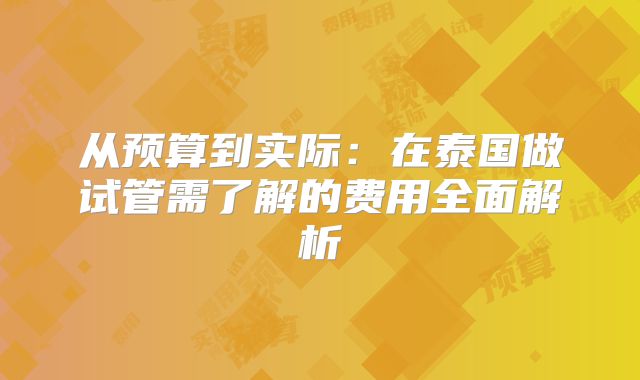 从预算到实际:在泰国做试管需了解的费用全面解析