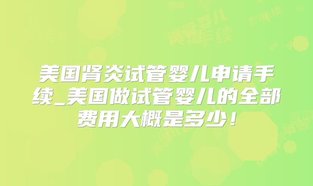 美国肾炎试管婴儿申请手续_美国做试管婴儿的全部费用大概是多少！