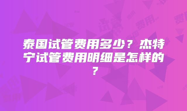 泰国试管费用多少？杰特宁试管费用明细是怎样的？